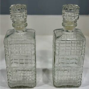 Modern Clear Pressed Glass Liquor Decanter Set of 2 Vintage 1970’s
